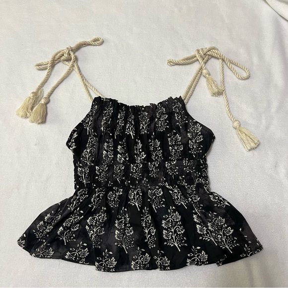 Anthropologie moon river floral shoulder rope tie smocked tank boho - Picture 4 of 8